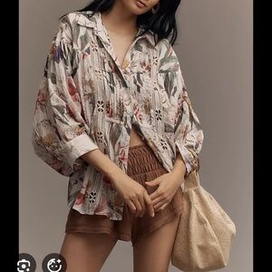 By Anthropologie Long-Sleeve Appliqué Batwing Blouse